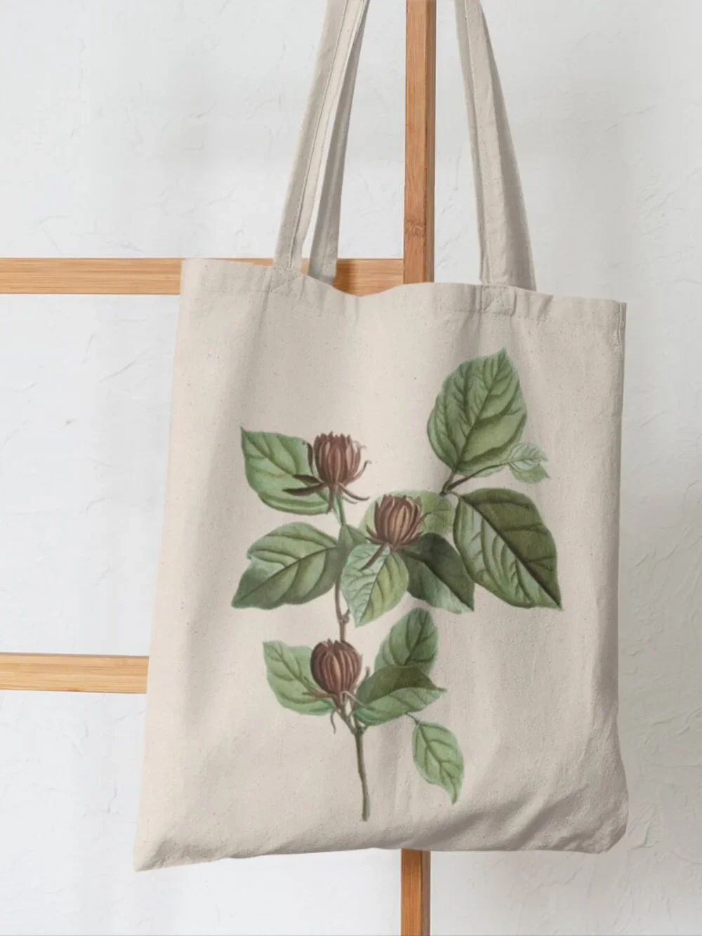 Carolina Allspice Vintage Botanical Print Graphic Canvas Tote Bag